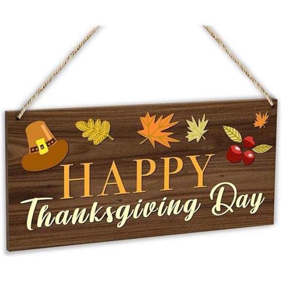 Maple Leaf Fall Happy Thanksgiving Day Hanging Sign Wooden Home Decor Plaque - Picture 6 of 6